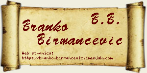 Branko Birmančević vizit kartica